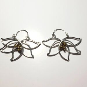 MATR BOOMIE Kairavini Lotus-inspired Silver Tone Handcrafted Wire Drop Earrings